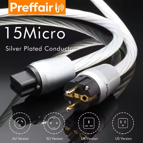 Preffair HIFI 6N OCC Silver plated 20A C19 IEC US EU AU UK Power Cord for Speaker Amplifier Server P