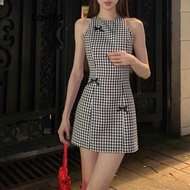 Lovito ชุดเดรสลําลอง ชุดเดรสโบว์ลายตารางสําหรับผู้หญิง