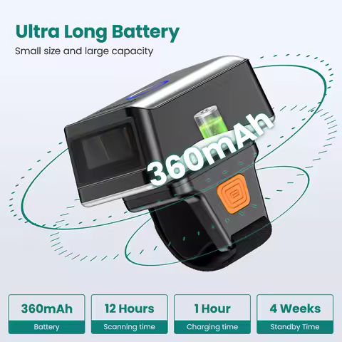 Laser Ring Barcode Scanner Wearable Mini 1D Code Finger Scanner with 2.4G Wireless & Bluetooth & USB
