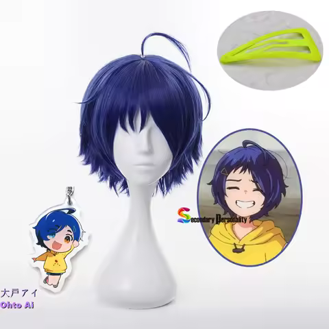 Wonder Egg Priority Ohto Ai Cosplay Wig Blue Short Hair Wig Woman Girl Bobo Curly Headgear Halloween