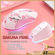 Chuột không dây Gaming DAREU EM901X RGB - SAKURA PINK ( SUPERLIGHT, FAST CHARING DOCK ) - Hàng chính