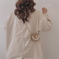 Pearl Acrylic Cylinder Lipstick Case with Rhinestones - Crossbody Chain Design