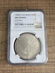 1908年墨西哥鷹洋披索銀幣NGC UNC detail