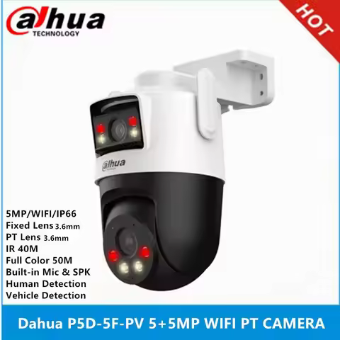 Dahua P5D-5F-PV 5+5MP Dual-Lens IR 40M & Full Color 50M IP66 built-in Mic & Spk Human Detection Pan 