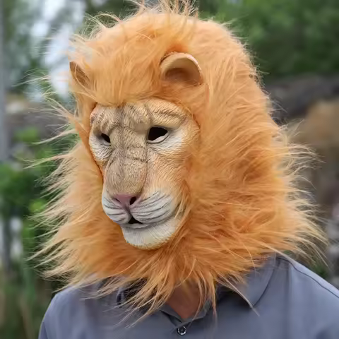 2026 Latex Lion Mask Soft Latex Funny Party Animal Masks Lion Hair Halloween Cosplay Costume Fancy D
