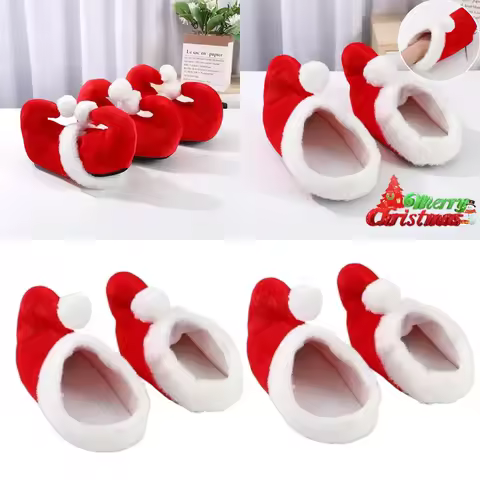 Ultra-Soft Red Plush Christmas Slippers Whimsical Elf Design with Grippy Soles for Cloud-like Comfor