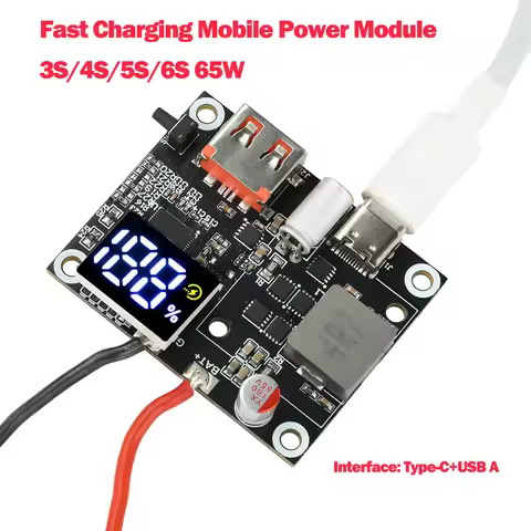 65W 3S/4S/5S/6S Power Bank Fast Charging Mobile Power Module Circuit Board DIY Motherboard Bidirecti