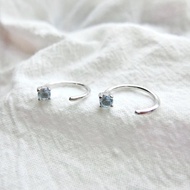 藍托帕石925純銀爪鑲耳鉤耳環