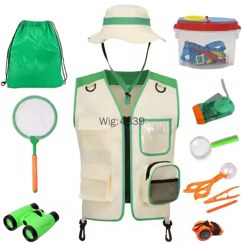 Outdoor Kids Adventure Suit Costume Camping Vests with Hat for Children Insect Catching Set Play Cos