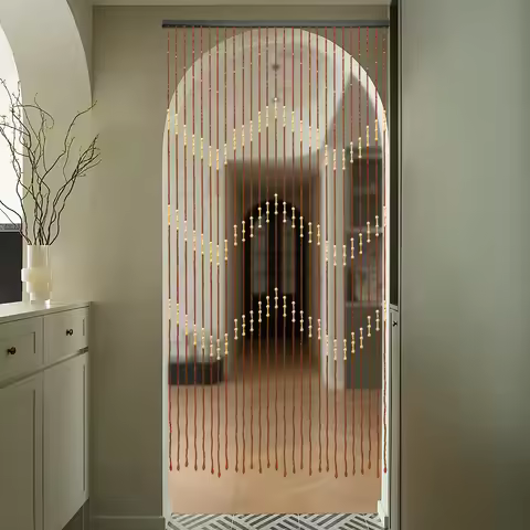 Wooden Bead Curtain 35.4*68.9IN Size 27 Lines Retro Design No-Punch Installation for Living Room Bed