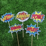 Cake Topper kaboom, pow, splat, wham/hiasan kek secret recipe@mamasab/brownies/pizza/donut/pulut kun