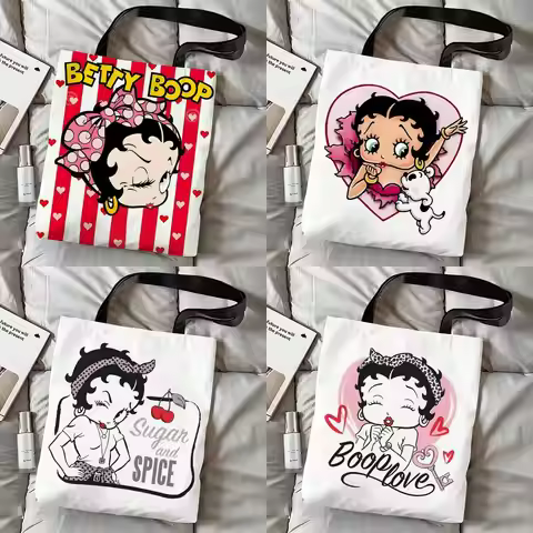 Cartoon B-Betty Boop Storage Bags Double-Sided Print Canvas Tote Bag Fashion Large Capacity Women's 