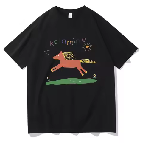 Funny Ketamine Horse Graphic T-shirt Summer Men Women Casual Joke Humor Meme Tshirt Male Fashion Cre