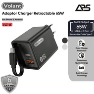 VOLANT Charger 65W Fast Charging Built-In Retractable USB-C Cable 2-Port USB PD USB-C Super Fast Cha