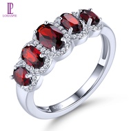Lohaspie Jewelry Real 2 Carats Pure Silver 925 Original Ring Natural Garnet Ring Red Stone Ring Ladi