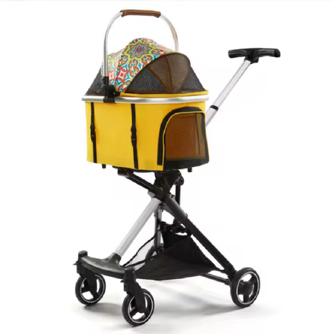 Detachable Double Layer Pet Stroller, Lightweight, Four Wheel, Shock Absorption, Luxury, Dogs, Cats,
