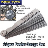 KingToyo KT-FG32M 32 Blades Feeler Gauge (MM & Inches)MM Range: 0.03 to 1.00mm  Inches Range:  0.001