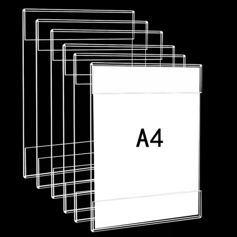 1Pc Acrylic Photo Frame No-punch Wall-Mounted Transparent Price Tag With Table Sign A4/A5/A6 Display