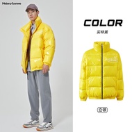 美特斯邦威（Meters Bonwe）银色羽绒服男冬季新款亮面防风保暖宽松男女同款羽绒 实样黄[立领] 170/M