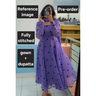 (XS-3XL) Heavy georgette heart pattern maxi gown with dupatta set for Womens Indian gown set dinner 