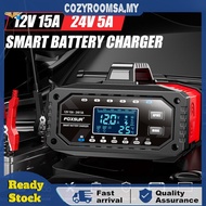 15A 12V 24V Car Battery Charger Car Booster for Lead-Acid LiFePO4 AGM Batteries