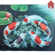 Lukisan Asli - Ikan Koi 5 Ekor / Fengshui 50x60cm.