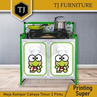 Cahaya Timur Meja Kompor Dengan Rak Piring Kaca Printing Super 2 Pintu Motif Karakter Lucu / Meja Da