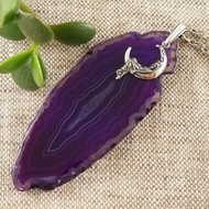 紫瑪瑙切片項鍊紫外線瑪瑙板月亮吊墜項鍊首飾