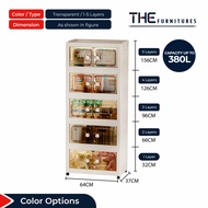 THE L64cm (1-5 Layers) 2 Door Design Foldable Stackable Storage Cabinet Multipurpose Storage Box