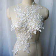 White Embroidery Flower Lace Applique Sewing Floral Fabric Collar Patch Wedding Gown Bridal Dress