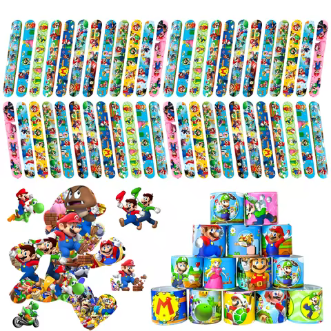 90 Pcs Kids Super Mario Birthday Party Favors-40pcs Super Mario Bracelets Super Mario Slap Bracelets