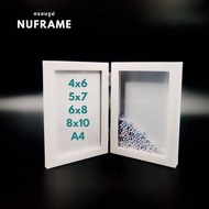 Picture Frame Double Hinge Box Plain 4x6 5x7 A5 6x8 8x10 A4 White Photo With Glass With Mirror