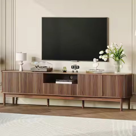86.6'' Fluted TV Stand for 75/80/85 Inch TVs, Walnut TV Console, Custom