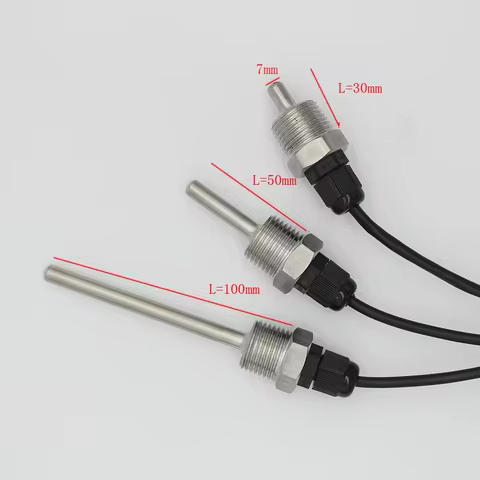 1x DS18B20 Digital Temperature Sensor G1/2" Thread Probe DIA=7mm 1m PVC 3-core Wire SUS304 Stainless