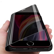 [Woo Fashion Case] เคสแบบฝาพับสำหรับ iPhone กระจกสมาร์ท14 13 12 11 Pro Max Funda สำหรับฝาครอบขาตั้งมีแม่เหล็กหนัง7 Plus 8 6S