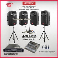 Paket Sound System Speaker 15 Inch BareTone Ruangan Aula / Lapangan Outdoor Power Dusenberg Mixer As