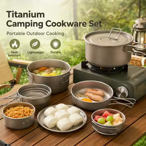Titanium Camping Pot 2200ml Ultralight 99.8 TA1 Folding Handle with Lid for Backpacking Hiking Outdo