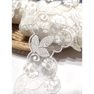 50MM Embroidery Lace Border Lace Trimming lace Wedding Fabric Baju Kurung Kebaya Kain Renda Kahwin Nikah Borong [1 Yard]