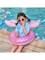 1入組粉色兒童卡通美人魚風格游泳圈座椅，0-4歲幼兒加厚防翻滾救生圈，適用於女孩學習游泳，可充氣漂浮玩具