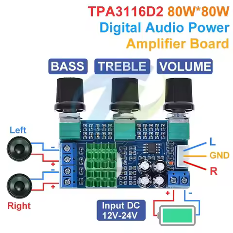 Original TPA3116 XH-M567 TPA3116 D2 Dual-channel Stereo Digital Audio Power Amplifier Board 80W*2