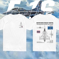 Gripen JAS39 Blueprint Royal Thai Air Force Double-Sided T-Shirt 2-Color Collection Cotton Unisex S-