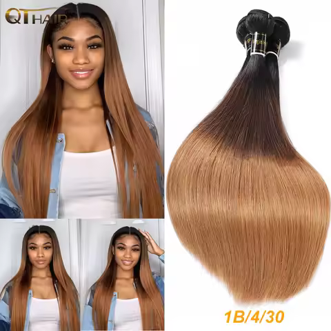 1b/4/30 Human Hair Bundles 1/3/4 Straight Human Hair Bundles Dark Brown Bundles Black Roots to Brown