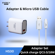 Energy premium HS30 ชุดชาร์จเร็ว Quick charge 3.0/18w 1พอร์ต USB อแดปเตอร์ & สายชาร์จไมโคร/ไทป์ซี
