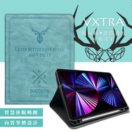 二代筆槽版 VXTRA iPad Pro 11吋 2021/2020版通用 北歐鹿紋平板皮套 保護套(蒂芬藍綠)