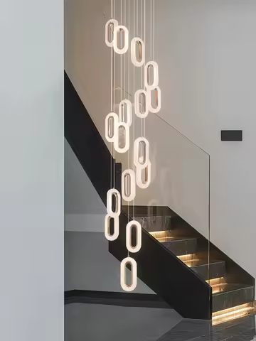 Modern LED Luxury Pendant Light Hanging Elliptical Staircase Chandelier Villa Living Room Pendent La