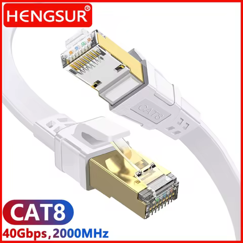 HENGSUR CAT8 Ethernet Cable 40Gbps 2000MHz RJ45 10M 20M 30M Network Internet Patch Cord for Modem Ro
