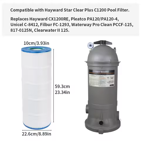 Used for Hayward C1200、CX1200RE、Pleatco PA120、Ultra-B2、Unicel C-8412、Filbur FC-1293、Clearwater II 12