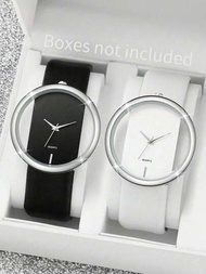 2 piezas/set de reloj de pulsera de cuarzo redondo simple y de moda para parejas adolescentes, regalo para tu especial él/ella