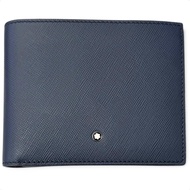 全新未使用商品 □ 萬寶龍 (MONTBLANC)男士皮夾 6 卡位 白色星形真皮對折皮夾 靛藍色 義大利製 附贈盒子與防塵袋