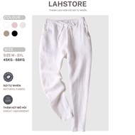 LAHSTORE women's baggy trousers in linen with elastic waistband and youthful waistband QD08 (White)